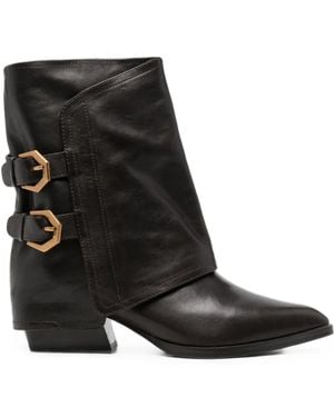 Bruno Premi Buckled Fold-Over Ankle Boots - Black