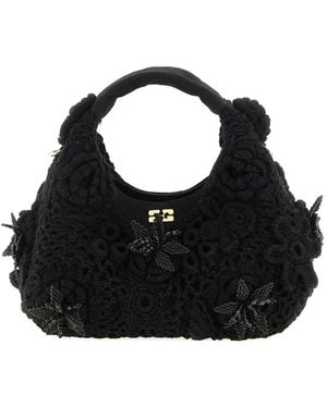 Ganni Beaded Crochet Tote Bag - Black