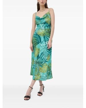 Guess Cowl-Neck Leaf-Print Dress - Green