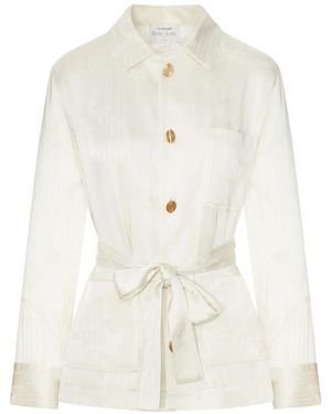 forte_forte Jacquard-Pattern Belted Jacket - White