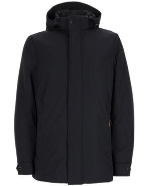 Moorer Hooded Concealed-Fastening Jacket - Blue