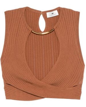 Elisabetta Franchi Knit Top With Jewel Detail - Brown