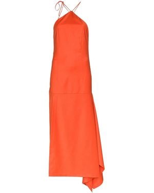 Matériel Vestido Con Cuello Halter Y Dobladillo Asimétrico - Naranja