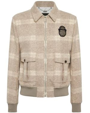 Billionaire Check-Crest Bomber Jacket - Natural