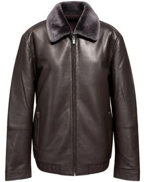 Poche Paris Shearling-Collar Leather Jacket - Black