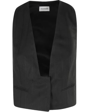 ANDAMANE Yelena Pinstripe V-Neck Waistcoat - Black