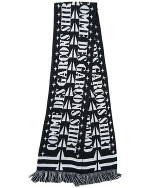 Comme des Garçons Bufanda De Intarsia Con Logo - Blanco