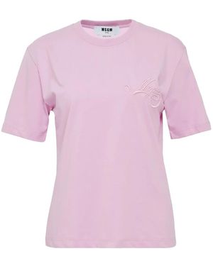 MSGM T-Shirt mit Logo-Stickerei - Pink