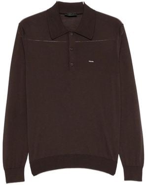 Prada Logo-Embroidered Knitted Polo Shirt - Brown