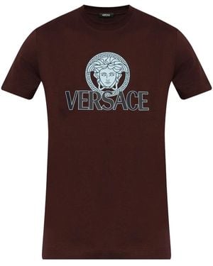 Versace T-Shirt With Printed Logo - Brown