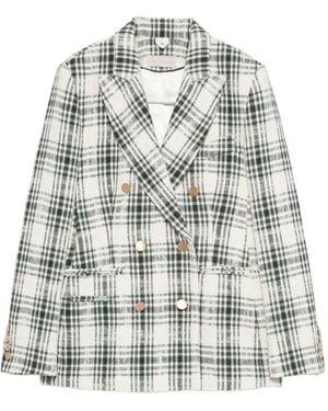 IMROSKA Double-Breasted Plaid-Pattern Jacket - White