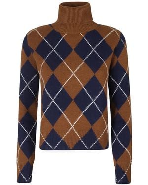 Be You Be Rare Argyle-Knit Roll-Neck Jumper - Blue