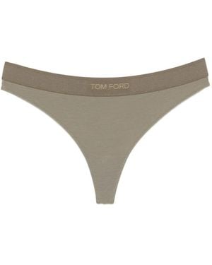 Tom Ford Logo-Embroidered Thong - Gray