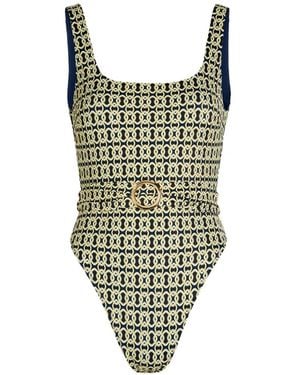 Away That Day Cayman Printed Belted Swimsuit - Green
