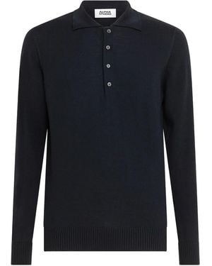 Alpha Studio Long Sleeve Polo Shirt - Blue