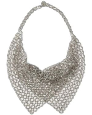 Emporio Armani Bead-Embroidered Mesh Necklace - Grey