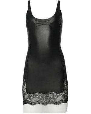 The Attico Vestido De Cuero Con Ribete De Encaje - Negro