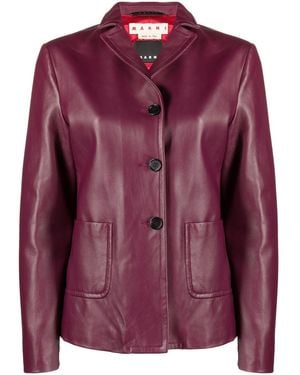 Marni V-neck Button Leather Jacket - Purple