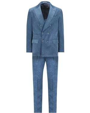 Brunello Cucinelli Traje Con Doble Botonadura - Azul