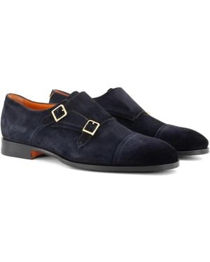 Santoni Chaussures À Boucles À Effet Métallisé - Blue