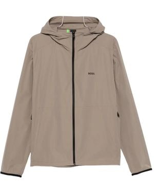 BOSS Hooded Logo-Print Jacket - Brown