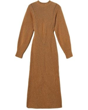 Twinset Lurex-Knit Ribbed Dress - Brown