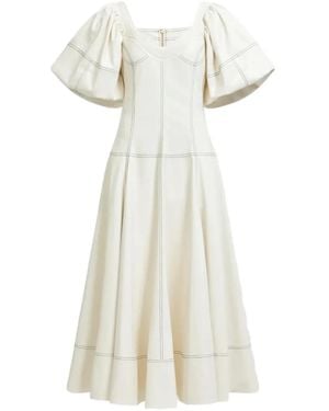Aje. Robe Mi-Longue Ether À Manches Bouffantes - White