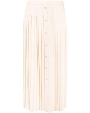 Prada Logo-Jacquard Silk Pleated Skirt - Natural