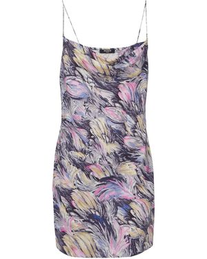 Balmain Feather-Print Satin Slip Dress - Purple