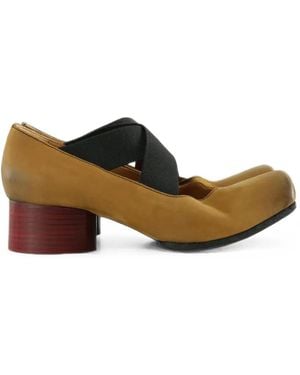 Uma Wang Cross-Strap Pleated-Toe Ballet Flats - Brown