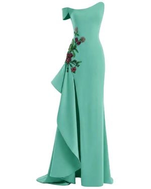Gemy Maalouf Asymmetrical Floral-Embroidered Dress - Green