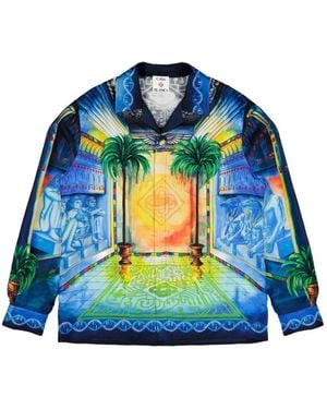 CASABLANCA Geometrie Sacree Cuban Collar Shirt - Blue