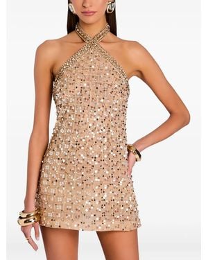 retroféte Halterneck Sequin-Embellishment Mini Dress - White