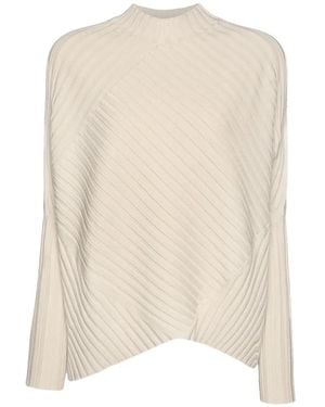 Elena Miro Ribbed-Knit Asymmetric-Hem Sweater - White