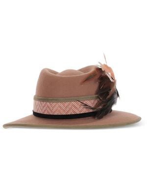 ALEXIA ALVAREZ DE TOLEDO Sombrero De Fieltro Con Broche De Plumas - Marrón
