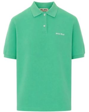 Miu Miu Logo-Embroidered Cotton Polo Shirt - Green
