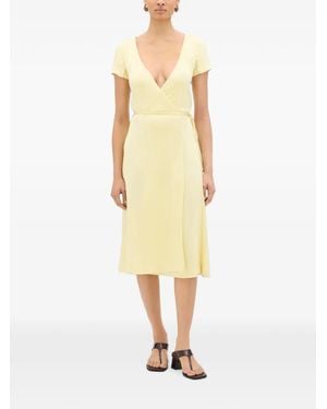 Another Tomorrow Robe Mi-Longue Fluide À Coupe Portefeuille - Yellow