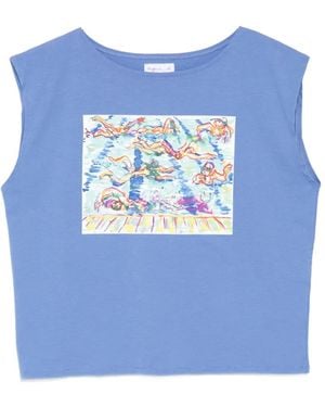 agnès b. Colisée Artist Cotton T-Shirt - Blue