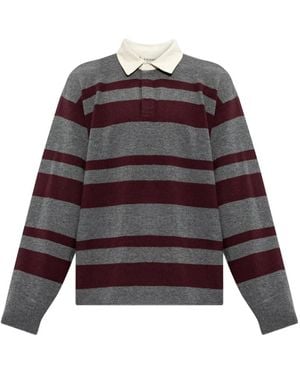 FRAME Rugby Striped Long-Sleeve Polo Sweater - Grey