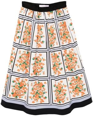Carolina Herrera Floral-Print Midi Skirt - White