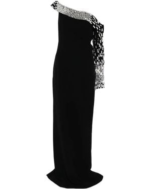 Jean Louis Sabaji Asymmetric Baguette-Embroidery Maxi Dress - Black