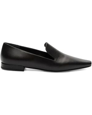 Loulou de Saison Carole Lds Leather Square-Toe Loafers - Black