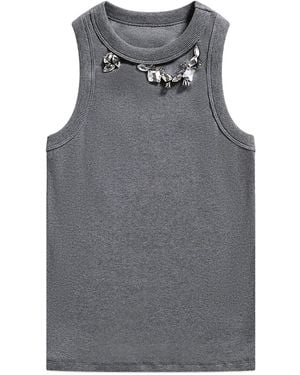 Area Crystal-Embellished Ribbed Tank Top - Grey