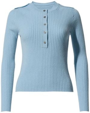 Perfect Moment Ribbed Henley Wool & Cashmere Top - Blue
