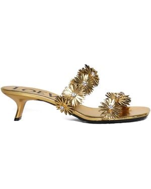 Loewe 45Mm Petal Flower-Embellished Kitten-Heel Sandals - Metallic
