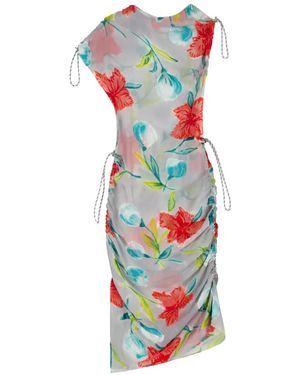 Coperni Floral-Print Ruched Silk Midi Dress - White