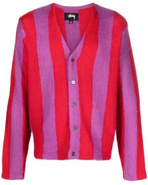 Stussy Striped Knitted Cardigan - Pink