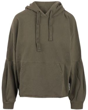 NOUMENO CONCEPT Logo-Print Pleated-Sleeve Hoodie - Green