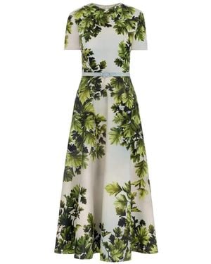 Oscar de la Renta Maple-Leaf-Print Cotton Midi Dress - Green
