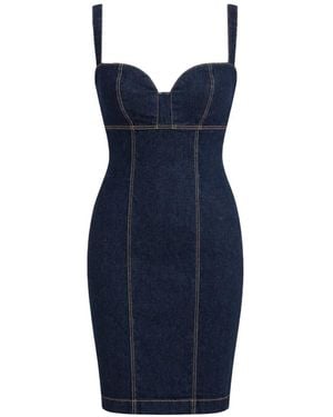 Guess Contrast-Stitched Sweetheart-Neck Mini Dress - Blue